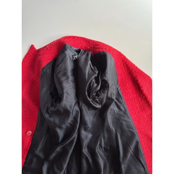 ZARA Red Boucle Tweed Double Breasted Kate Middleton Blazer Suit Jacket, Size XS - Picture 11 of 16